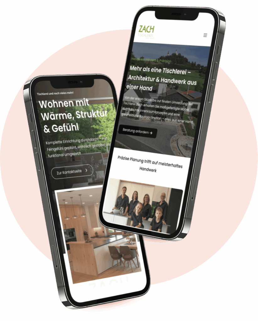 Mobile Website der Tischlerei Zach und Wohnkonzepte mit Holz – moderne, handwerksnahe Webentwicklung von Coreflow.