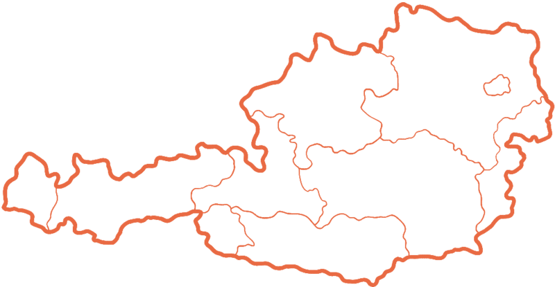 Bild einer Österreich Karte mit orangen Umrissen