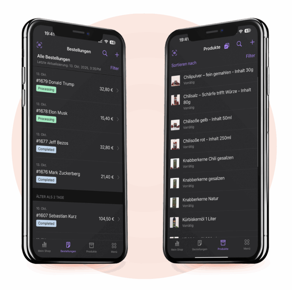 Mobile Shopverwaltung von Coreflow – Bestellungen und Produkte im Onlineshop einfach verwalten per App.