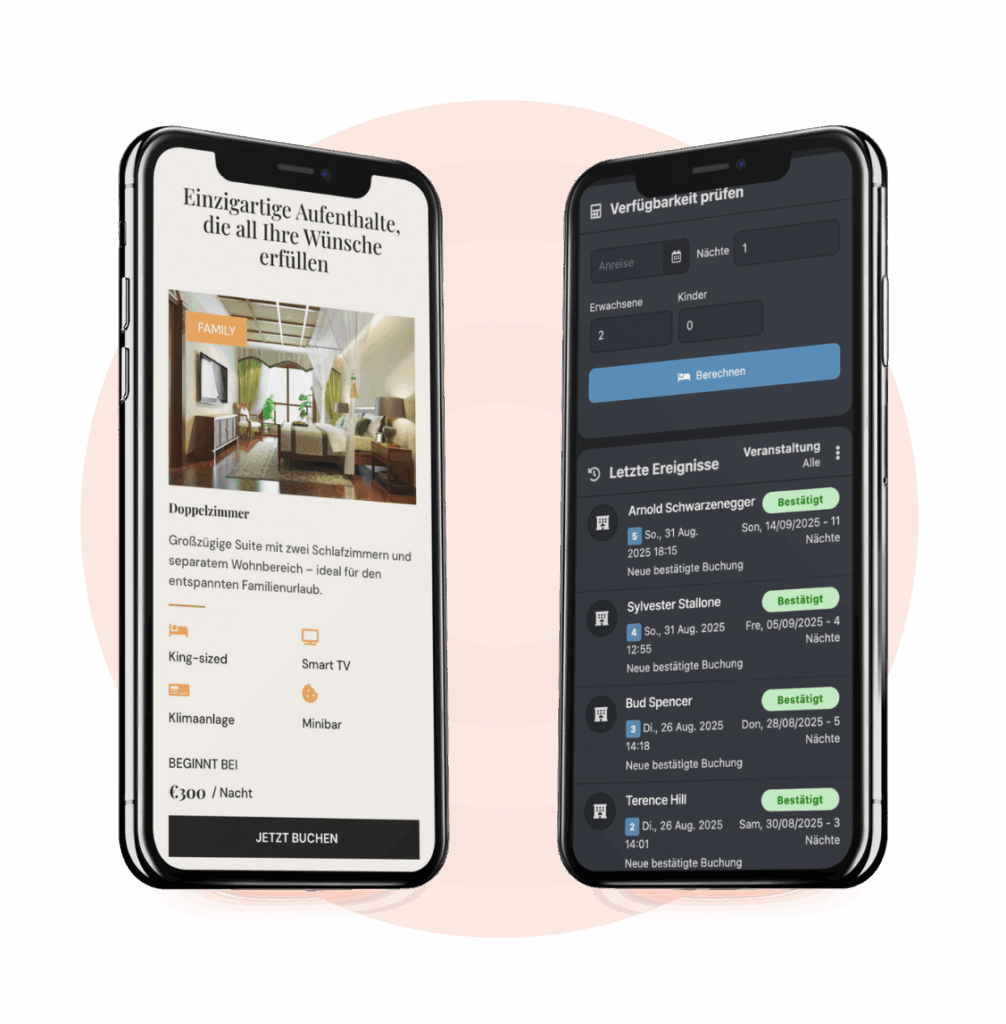 Hero-Design_Apartment-Buchungssystem_Coreflow-4 Hotelbuchungssystem auf Smartphones – Coreflow Webdesign für mobile Buchungsplattformen mit Zimmeransicht und Verfügbarkeitsprüfung.