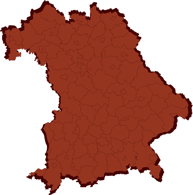 Abstrakte Vektordarstellung des Bundeslandes Bayern mit klar erkennbaren Bezirksgrenzen