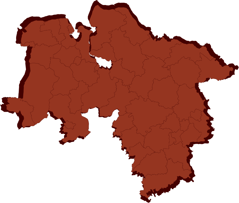 Abstrakte Vektordarstellung des Bundeslandes Niedersachsen mit klar erkennbaren Grenzen